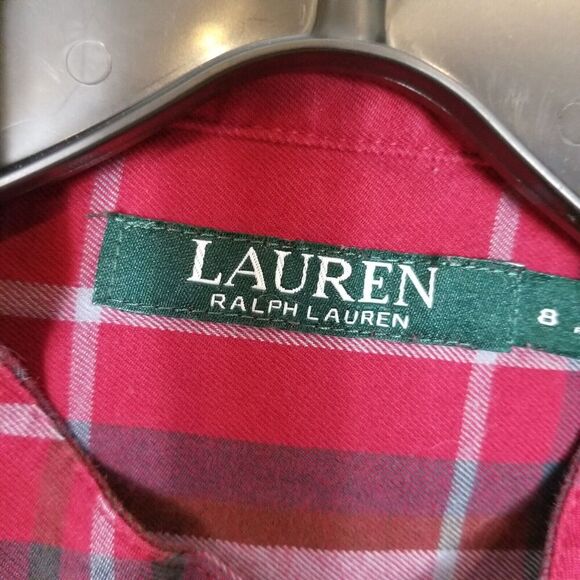 Lauren Ralph Lauren Women Plaide Button Front Tunic Dress Sz 8 Red Long Sleeve - Picture 7 of 9